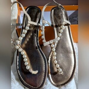 Unisa Gold Sandals with Pearl Detail